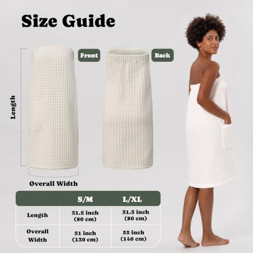 Luxury Organic Japanese Cotton Waffle Body Towel Wrap for Women | Sauna, Spa, Onsen, Shower Towel with Adjustable Snap Closure and Pocket | Ultra Plush 450 GSM (Smoke Grey, S/M) - Image 5
