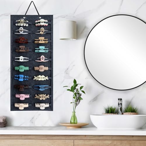 SMUK Claw Clip Organizer for Women, Hanging Mount Hair Clips Holder Organizer for Girls, Hair Bow Claw Clip Stand Storage for Wall, Door, Closet, Horizontal Dark Gray - Image 7
