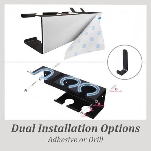 Hair Tool Organizer, Stainless Steel Hair Dryer and Straightener Holder, Curling Iron Holder Wall Mount 3-in-1 Storage for Bathroom, Hair Dryer Holder Black BANJEKT - Image 6