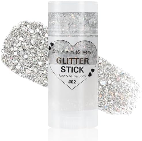 Mysense Silver Body Glitter Stick,Face Hair Glitter Makeup,Sparkling Mermaid Sequins Chunky Glitter Face Paint,Singer Concert Outfit Festival Rave Accessories for Women and Kids by Mysense