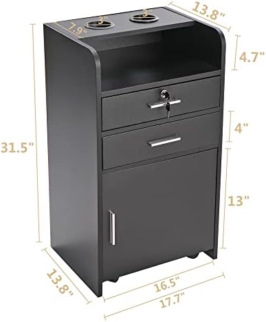 Salon Station,Trolley Cart with Wheels,Storage Cabinet,Black - Image 2