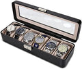 Watch-Box Organizer for Men and Women: Watch-Case Holder 6-Slot Watch Box Pu-Leather Watch-Display with Glass Window and Lock Black by BareTulip