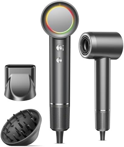 Hair Dryer, 160000 RPM Professional High Speed Ionic Blow Dryer • 500 Million Negative Ions • Intelligent Heat Control & Rapid Drying Speeds • Lightweight • Low Noise, Magnetic Diffuser & Nozzle by OIMYE
