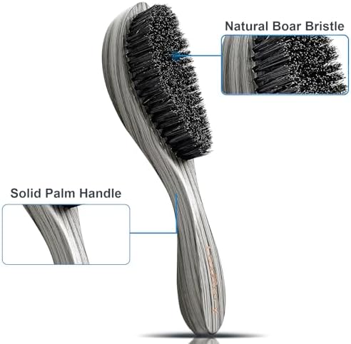Boar Wave Brush for Men - Medium Hard Brush 360 Waves for Black Hair -Gray - Image 3