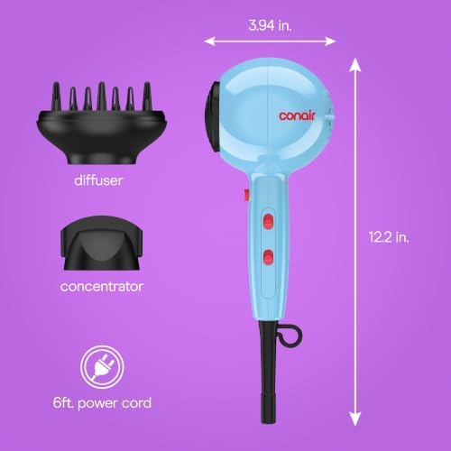 Conair Cake Pop Hair Dryer with Diffuser & Concentrator, Blue Buttercream - Image 6