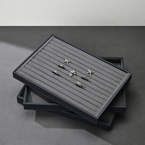 Grey Microfiber Ring Jewelry Display Organizer Tray - Image 3