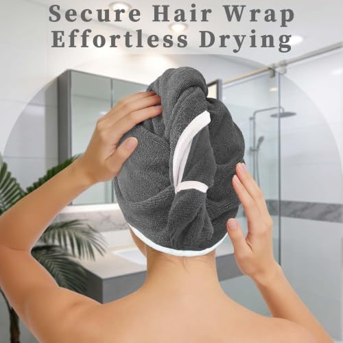 VOOVA & MOVAS Microfiber Hair Towel 2 Pack,Vine Gray,Anti-Frizz Turban - Image 6