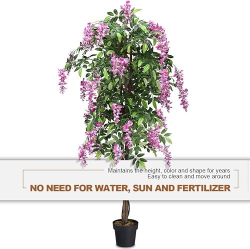 Goplus 6FT Ficus Artificial Tree, 2 Pack Fake Wisteria Tree in Nursery Pot, Greenery Faux Floor Plant, Tall Artificial Plants for Indoor Outdoor Bedroom Living Room Decor - Image 4