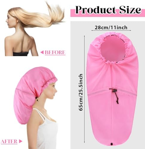 2 Pcs Large Shower Cap for Braids, Extra Long Shower Cap for Women Long Hair & Locs, Waterproof Hair Bonnets for Dreadlocks Drawstring Bath Caps for Women & Men (Black, Pink) - Image 2