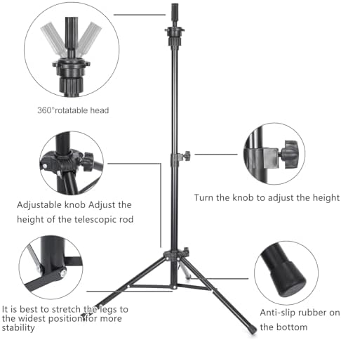 Mannequin Head Stand, Adjustable Wig Head Stand, Reinforced Metal Mannequin Head Stand Wig Stand Tripod for Cosmetology Hairdressing Training (black, 48inch) - Image 3