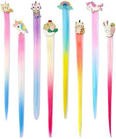 8 Pieces Hair Clips for Girls, Animal Straight Rainbow Hair Extensions for Kids, Little Girl Hair Clips Accessories for Girls Toddler Kids Ponytails by LittleWorld