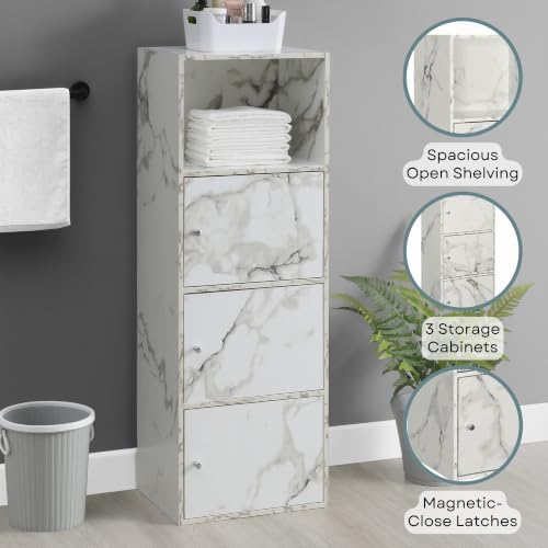 Xtra Storage 3 Door Cabinet in White Faux Marble Wood Finish - Image 5