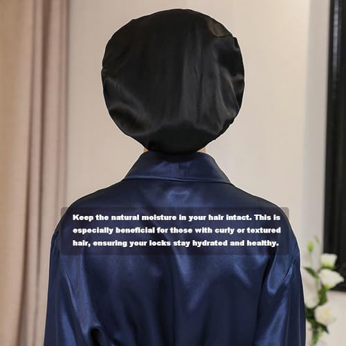 12 Pieces Silk Bonnet for Women Curly Hair Satin Bonnet Hair Wrap for Sleeping Cap with Tie Band (Black) - Image 5