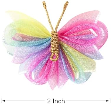 2" Tulle Mesh Barrettes, Butterfly Hair Clips for Girls, Toddlers & Kids – Colorful Hair Accessories – Ideal for Halloween, Christmas, Cosplay & Party Decor (Rainbow) - Image 3