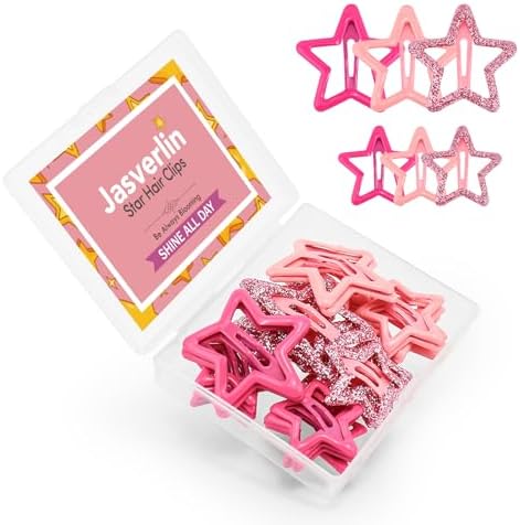 JASVERLIN Pink Star Snap Hair Clips, Y2K Pink Hair Accessories, 36 Pcs by JASVERLIN