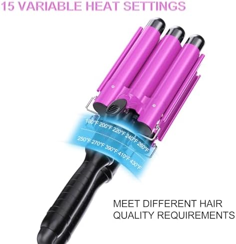 1 Inch Three Barrel Curling Iron,Fast Heating Hair Crimper for Women,Crimper Hair Tool with LCD Temperature Display,60 Min Auto-Off Hair Waver,Dual Voltage WaverHair Tool - Image 4
