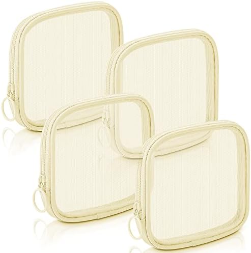 Weewooday 4Pcs Mesh Makeup Bag, Beige, Small, Classic by Weewooday