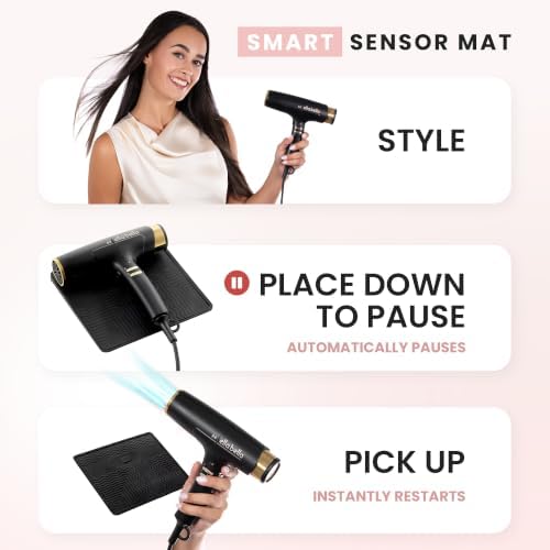 ELLA BELLA® Professional Hair Dryer with Smart Mat - Auto-Pause Ionic Blow Dryer for Fast Drying & Frizz Control - 1600W, Diffuser, 4 Heat/Speed Levels - Image 3
