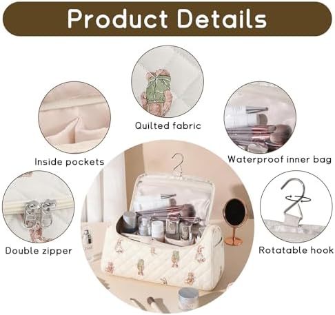 GISMTR Quilted Hair Tools Travel Case, Cotton Portable Storage Bag with Hanging Hook for Hair Curler Accessories, Cute Dustproof Travel Organizer - Image 3