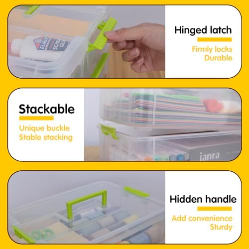 TERGOO 2 Layer Plastic Storage Containers with Lids, Multipurpose Clear Stack & Carry Box, Portable Craft Organizers and Storage Bin for Organizing Art & Craft, Sewing, Makeup, Nail Supplies (Green) - Image 3