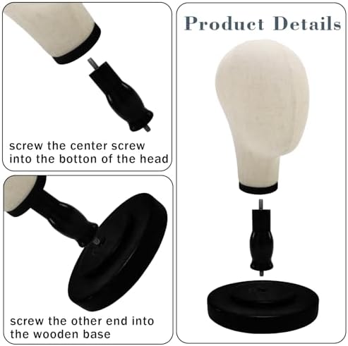 Wig Head Stand with Wood Base,Canvas Mannequin Head Wig Stand for Styling - Image 5