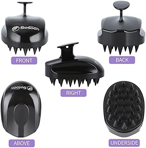 Sosoon Scalp Massager Shampoo Brush, Hair Scalp Scrubber Shower Hair Brush Head Massager for Stress Relax Hair Growth, Dandruff Brush Scalp Exfoliator for Women Men Kids Pets, Black - Image 2