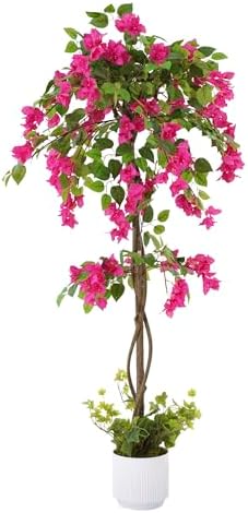5FT Artificial Bougainvillea Tree, Tall Faux Bougainvillea Plant with Vibrant Pink Flowers, Large Potted Fake Tree for Indoor Living Room, Office, Patio, Porch, and Garden Decoration by Jcezvnt