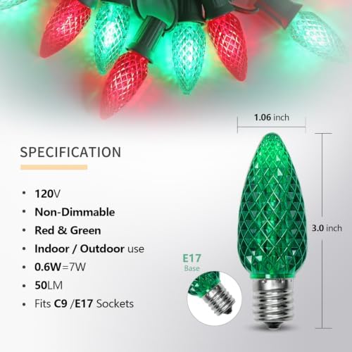 C9 LED Christmas Lights Outdoor Replacement Bulbs Red/Green - Image 2