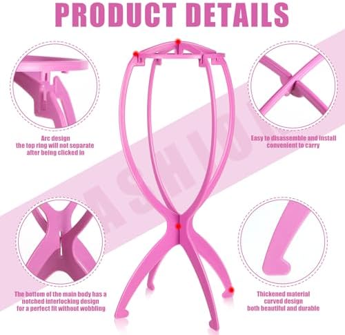 obeoby Pink Wig Stand, Portable Wig Holder For Travel, 13.8 Inch 2 Pack - Image 2