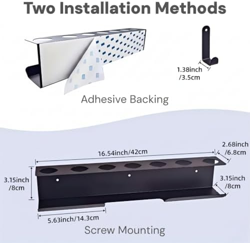 Dyson Airwrap Holder, Aluminum Alloy Dyson Airwrap Wall Mount with 7 Custom Slots&Cable Hook for Bathroom Salon Adhesive/Screw Black PTALSEAW - Image 5
