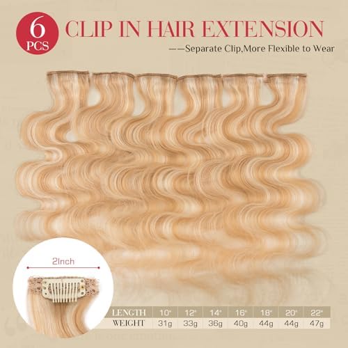 Rich Choices Clip In Hair Extension Real Human Hair-Wave/Curly 6 Pcs Single Clip Hairs Extension for Women-Invisible Mini Clips in Hairpieces-16 Inch #18P613 Ash Blonde Highlighted Bleach Blonde - Image 2
