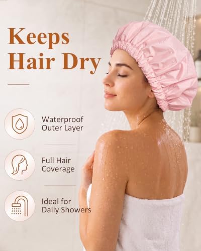 Edoneery Shower Caps for Women Reusable Waterproof, Shower Hair Cap - Image 2