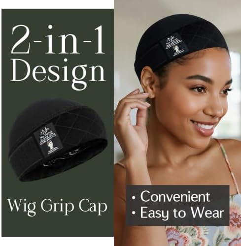 Wig Caps with Grip Band to Hold Wig in Place, Black 2 PCS - Image 2