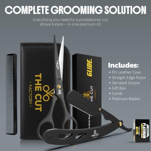 Professional Matte Black Barber Grooming Kit – Hair Cutting Scissors, Straight Razor with extra Razor Blades, Hair Comb & Leather Zipper Pouch – Complete Haircut, Beard & Mustache Trimming Set for Men - Image 6