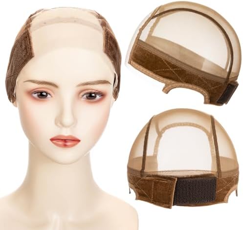 Wig Caps with Grip Band for Keeping Wigs in Place 5X4 HD Wig Caps for Women Adjustable Wig Grip Cap Band Stocking Wig Caps Wide Transparent Lace for Front Wig Cap for Wig Making (Light Brown) by Unknown