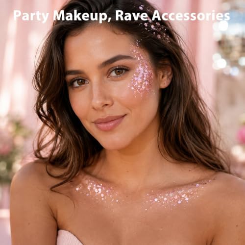 Mysense Pink Body Glitter Stick,Face Hair Glitter Makeup,Sparkling Mermaid Sequins Chunky Glitter Face Paint,Singer Concert Outfit Festival Rave Accessories for Women and Kids - Image 4