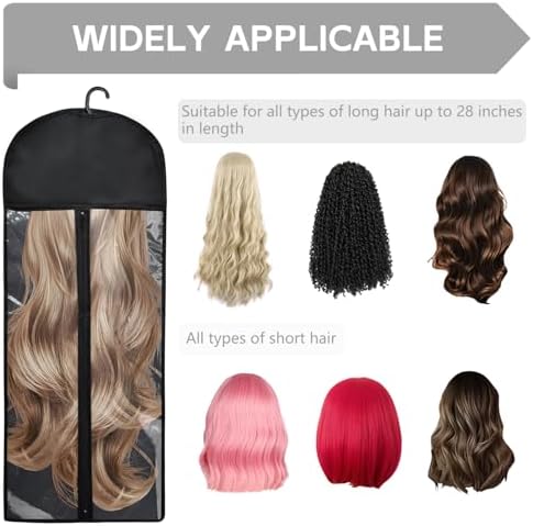 5Pcs 31.5in Hair Extension Holder Wig Storage Bag with Hanger, Black - Image 2