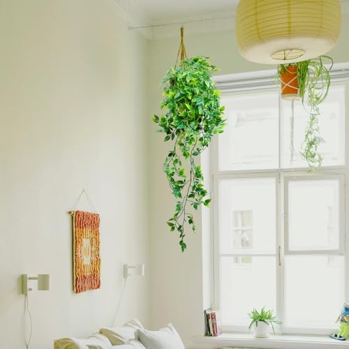 LOYWREE 3 Pack Small Artificial Hanging Mandala Plant with Pot Faux Plants Indoor Fake Small Potted Plant 28.7-In Long Faux Vine Shelf Decor Ideal for Indoor Outdoor Home Office Decoration (Black Pot) - Image 6