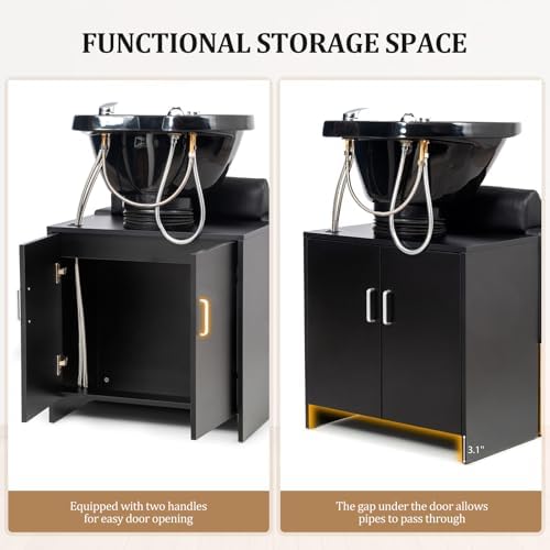 OmySalon Salon Shampoo Bowl and Chair, Hair Washing Station w/Tilting Sink & Storage Cabinet, Backwash Barber Chair for Barbershop Beauty Spa Massage Hairdressing - Image 5