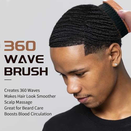 360 Curved Wave Brush For Men & Beard - Soft Hard Palm Wave Hair Brushes Wave Styler Great for Wolfing - Made with Beech Mix Nature Boar Bristle Brush for Barbers & Daily Use Black Hair (Coffee) - Image 4