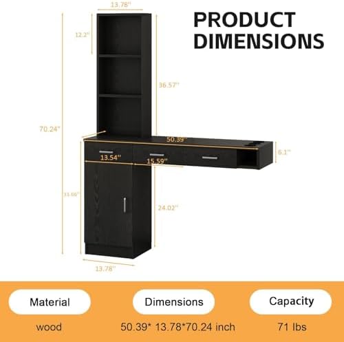 4ever2buy Black Salon Stations for Hair Stylist, Wall Mount Barber Station - Image 2