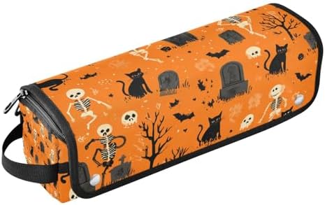 Hair Tools Travel Bag with Heat Resistant Mat 2-in-1 Hot Tools Travel Bag Organizer Flat Curling Iron Travel Case for Straightener Halloween Orange Skeletons Cat Bats Tombstones Trees by WelcometoElliTarr