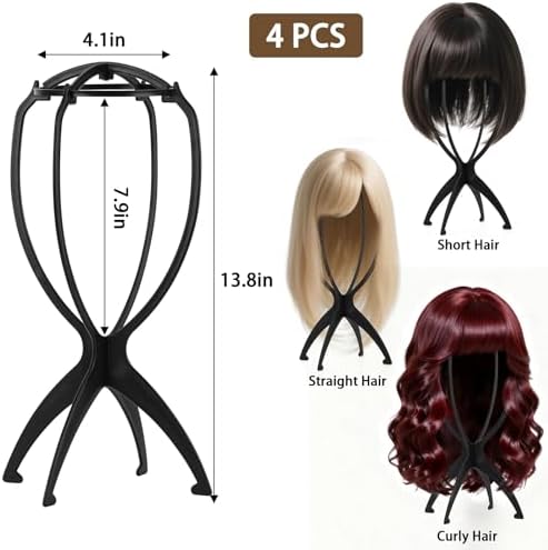 Tecbeauty 4 Pcs Wig Stand, Portable Wig Holder Wig Head Stand for Women Multiple Wigs (Black) - Image 2