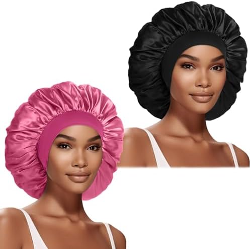 2 Pcs Extra Large Satin Hair Bonnet for Sleeping Cap by DUOMODRAGON