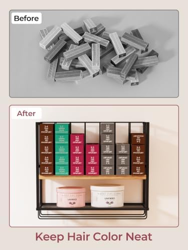 4-Tier Hair Color Organizer Wall Mounted, Metal Wood Hair Dye Rack, Black - Image 3