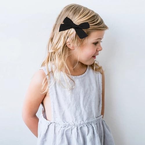 DEEKA Black Cotton Linen Hair Bows 2 Sizes 5"&3.5" Soft Hair Bow set for Toddler Girls Long Ponytail Knot Bows Alligator Clip Hair Accessories for Little School Girls (Black) - Image 6