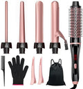 5 in 1 Curling Iron & Thermal Brush Set with 4 Interchangeable Ceramic Barrels (0.35”-1.25”) Fast Heat Dual Voltage Travel Hair Tools Birthday Gift for Women - Hair Curler Wand Kit for Curls & Blowout by YGOVVK