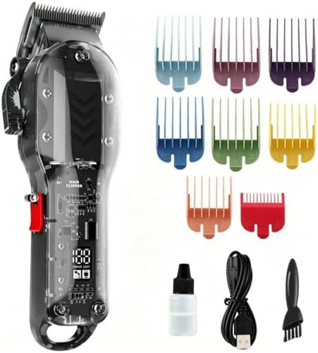 Professional Hair Clippers for Men, Cordless Barber kit for Hair Cutting & Grooming, Hair Clippers Set for Barber Haircut with LED Display 8 Fade Taper Combs(Black) by Tuanchuanrp