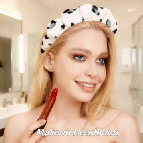 7 Pcs Spa Set, Facial Headband and Wristband Set, Skincare Accessories, College Style Girl Idea Gifts, Hair Accessories for Women and Girls（ Black White Leopard Print ） - Image 2