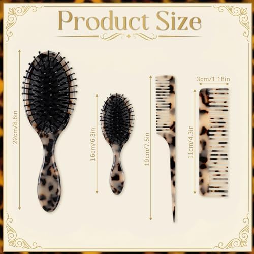 Meanplan Tortoise Shell Hair Comb Set Cellulose Acetate Paddle Detangler Brush Wide Tooth Comb Mini Tail Brushes Kit Grooming Tools for Women Men Thick Thin Curly Wavy Wet Dry Hair Gift (Light) - Image 2